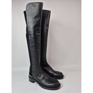 Stuart Weitzman Womens Black 5050 Bold Leather Logo Over the Knee Boots Size 7.5